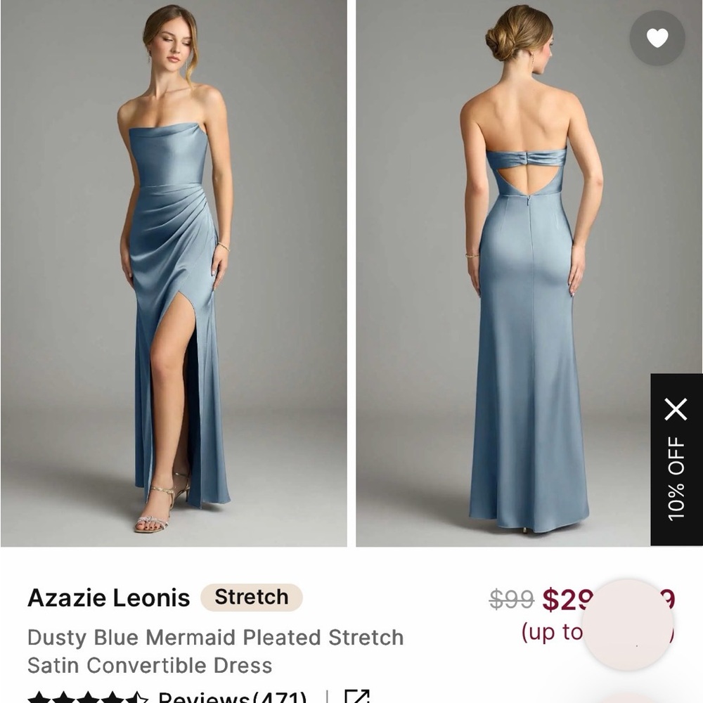 Azazie Leonis Strapless dusty Blue Evening Gown with Side Slit